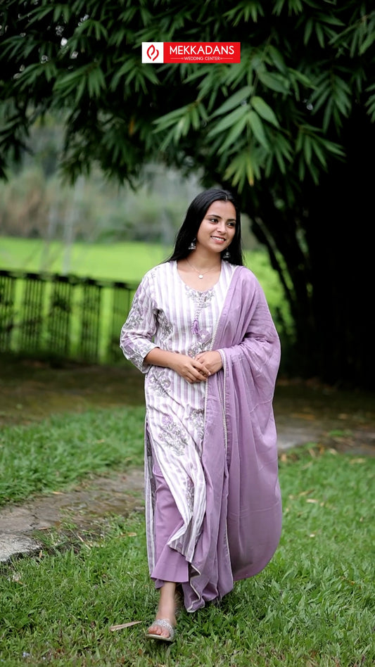 Lavender Hand-Block Cotton premium Kurta Set with Dupatta