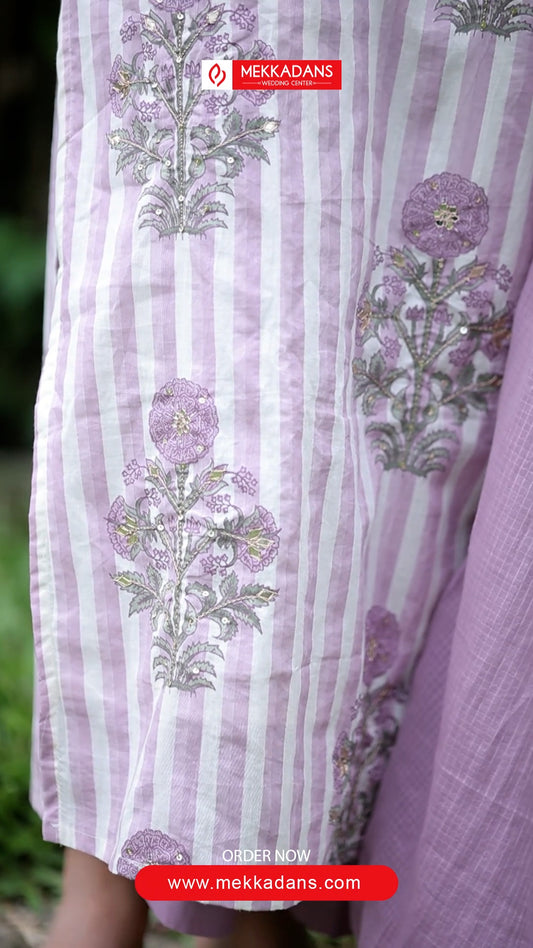 Lavender Hand-Block Cotton premium Kurta Set with Dupatta