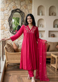 PRODUCT CODE - 5000 | RANI PINK COTTON SALWAR 3 PIECE SET