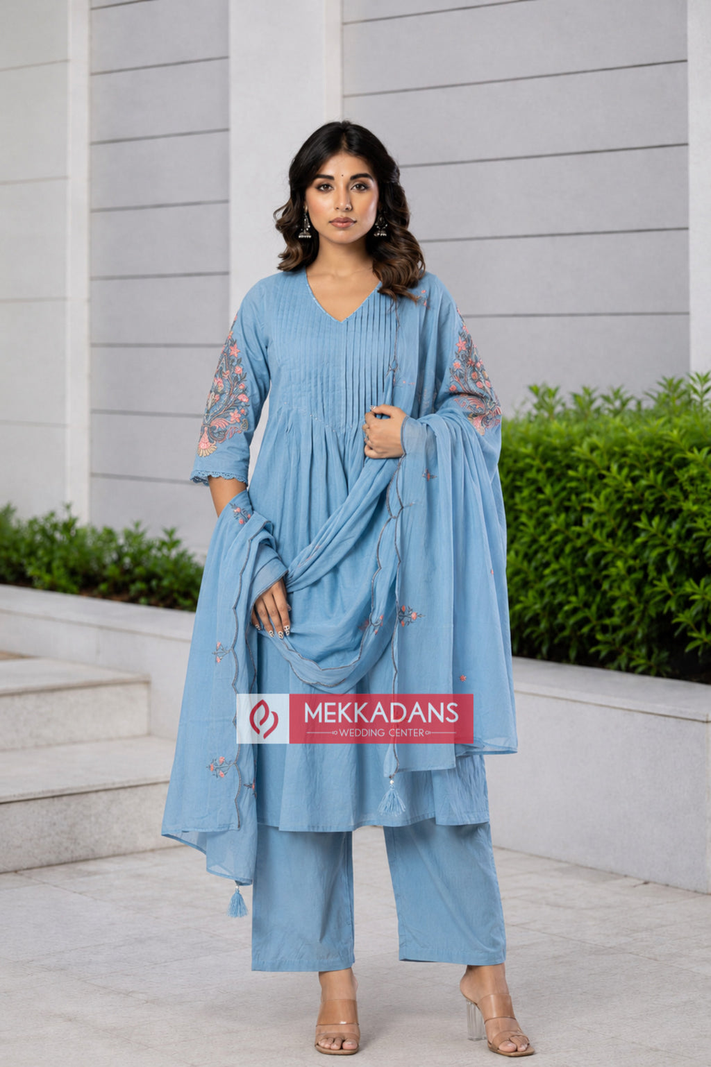 PRODUCT CODE - 3111 | ICE BLUE COTTON SALWAR 3 PIECE SET