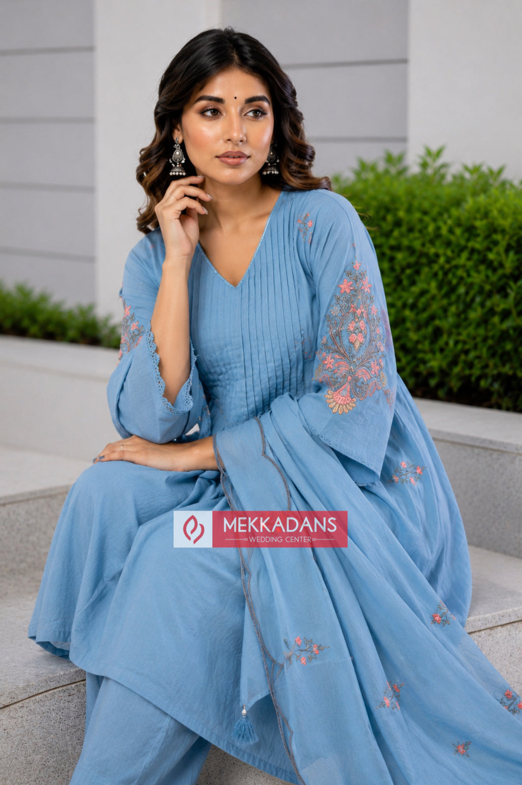 PRODUCT CODE - 3111 | ICE BLUE COTTON SALWAR 3 PIECE SET