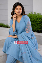 PRODUCT CODE - 3111 | ICE BLUE COTTON SALWAR 3 PIECE SET