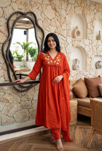 PRODUCT CODE - 5000 | RUST ORANGE COTTON SALWAR 3 PIECE SET