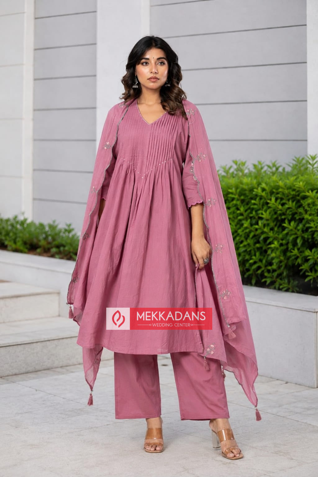 PRODUCT CODE - 3111 | MAUVE PINK COTTON SALWAR 3 PIECE SET