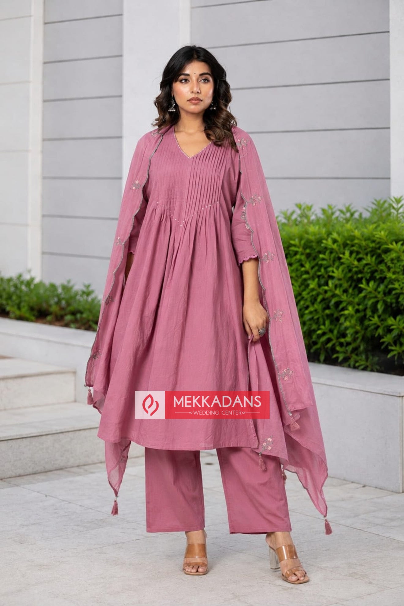 PRODUCT CODE - 3111 | MAUVE PINK COTTON SALWAR 3 PIECE SET