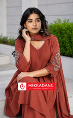 PRODUCT CODE - 3111 | BRICK RED PREMIUM COTTON SALWAR 3 PIECE SET