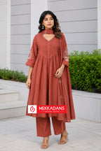 PRODUCT CODE - 3111 | BRICK RED PREMIUM COTTON SALWAR 3 PIECE SET