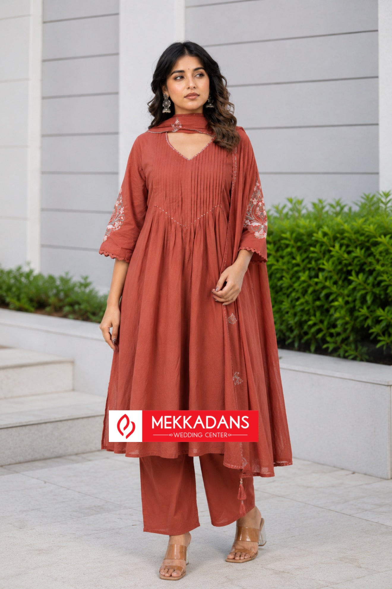 PRODUCT CODE - 3111 | BRICK RED PREMIUM COTTON SALWAR 3 PIECE SET