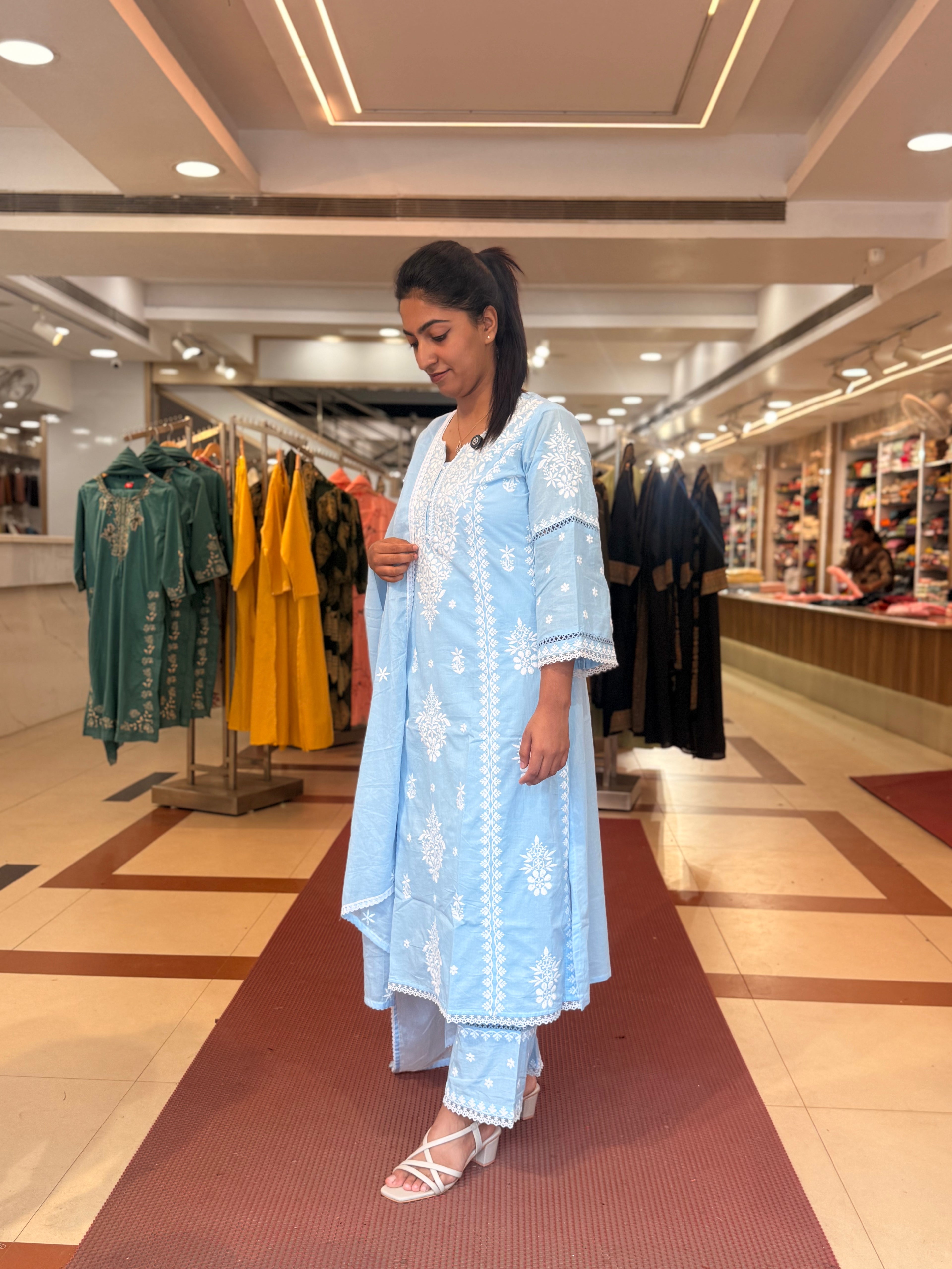 PRODUCT CODE-4111 | ICE BLUE COTTON 3PIECE SALWAR SET