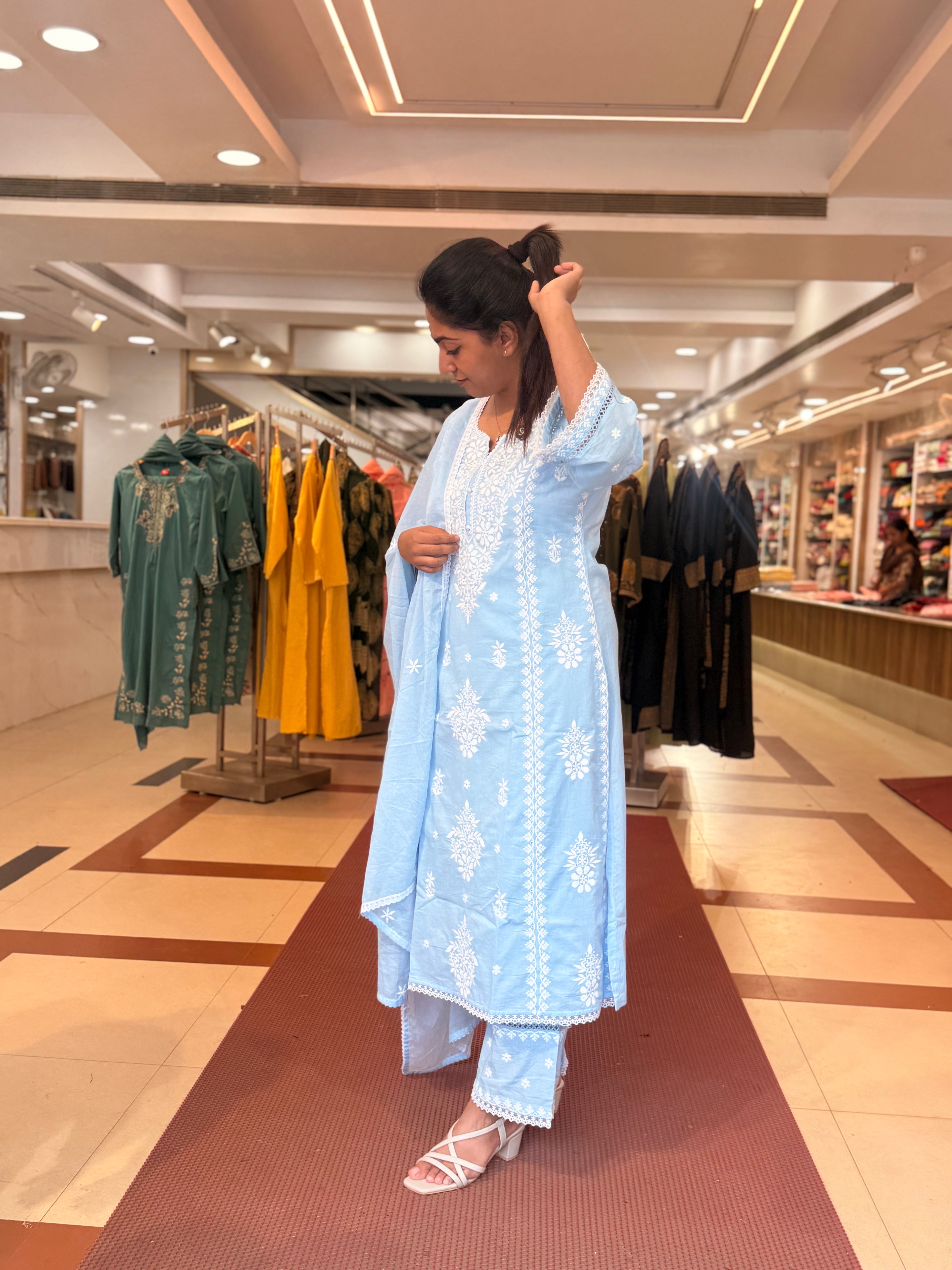 PRODUCT CODE-4111 | ICE BLUE COTTON 3PIECE SALWAR SET