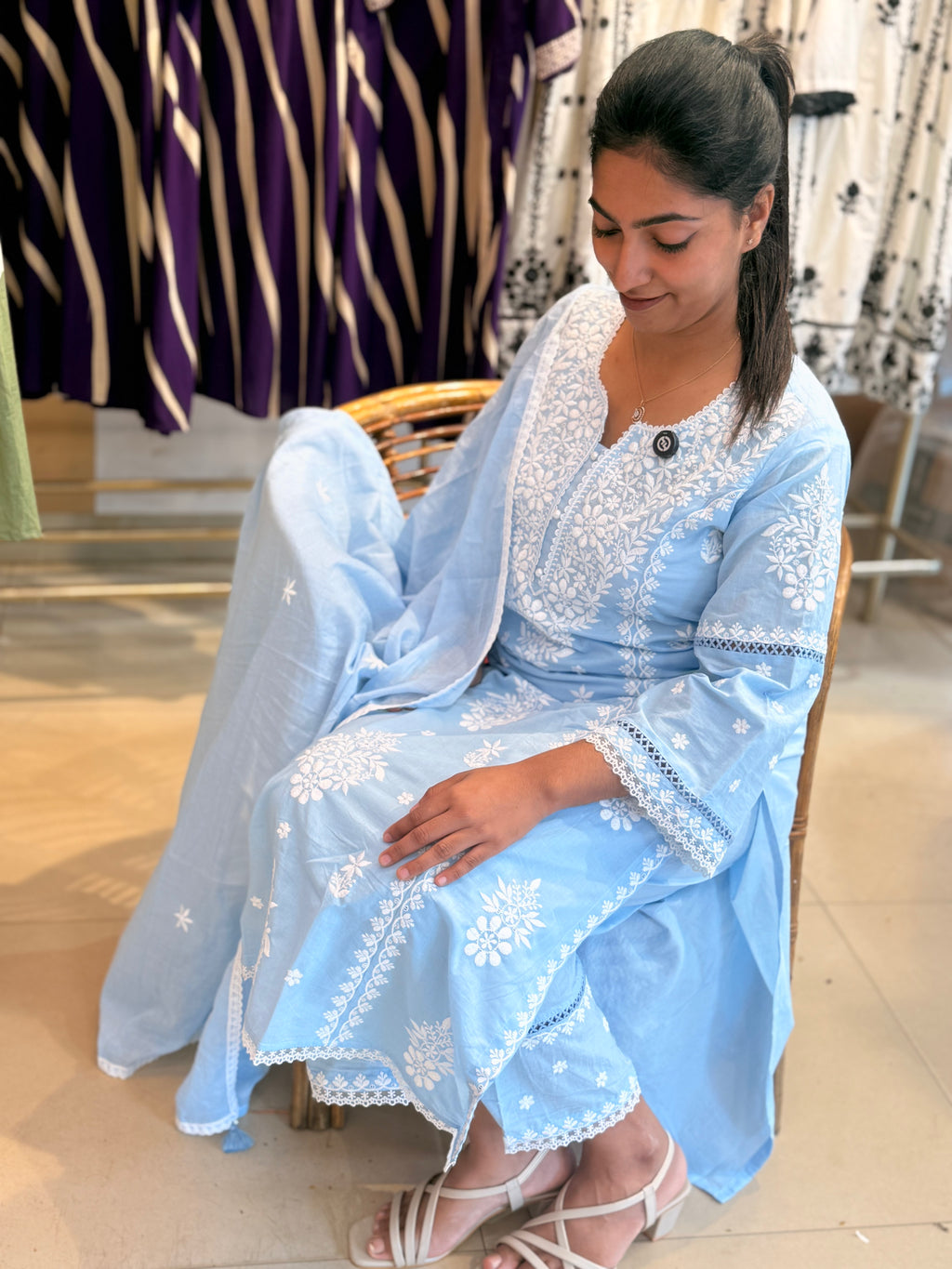 PRODUCT CODE-4111 | ICE BLUE COTTON 3PIECE SALWAR SET