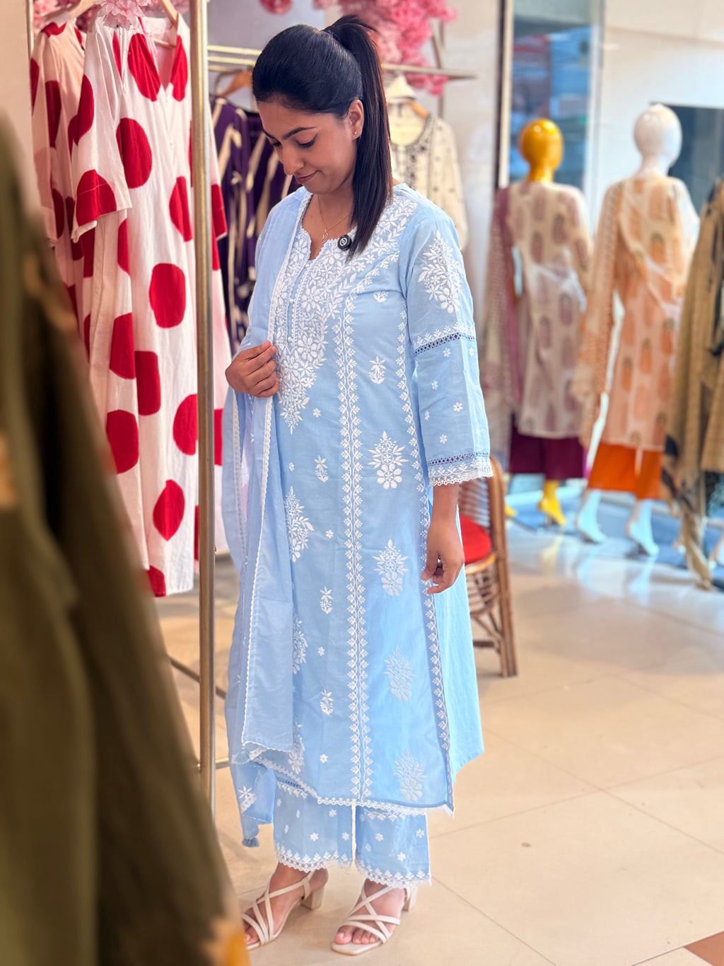 PRODUCT CODE-4111 | ICE BLUE COTTON 3PIECE SALWAR SET