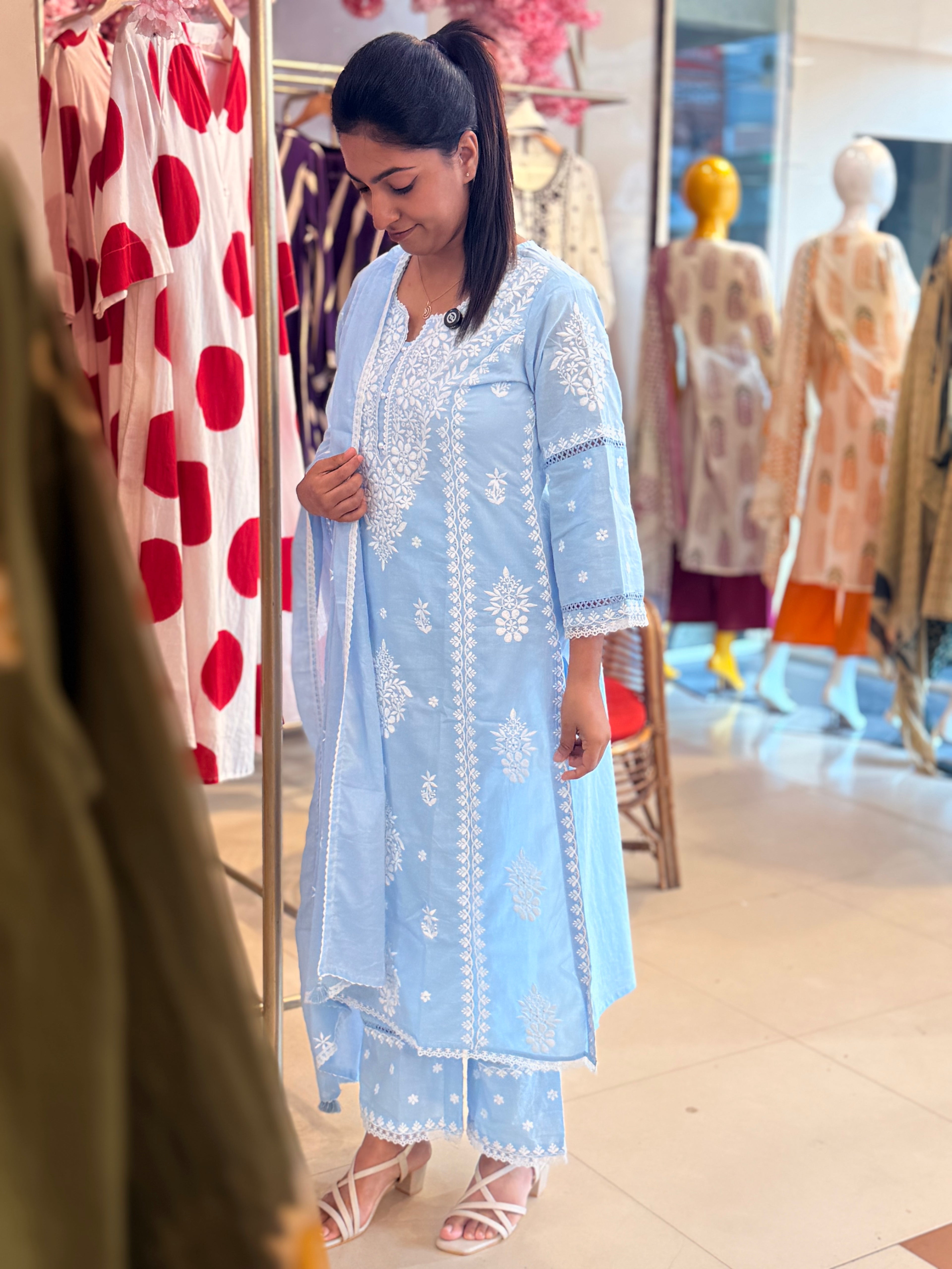 PRODUCT CODE-4111 | ICE BLUE COTTON 3PIECE SALWAR SET