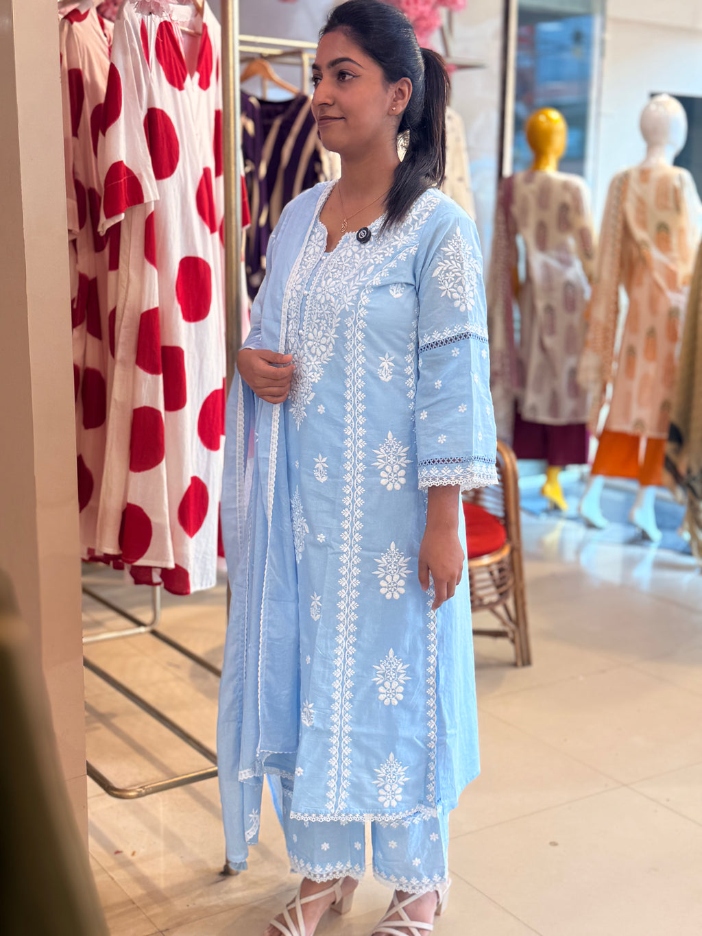 PRODUCT CODE-4111 | ICE BLUE COTTON 3PIECE SALWAR SET