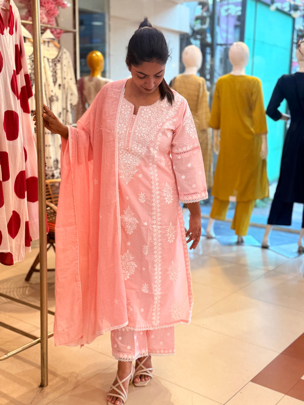 PRODUCT CODE-4222 |PASTRY PINK COTTON 3 PIECE SALWAR SET
