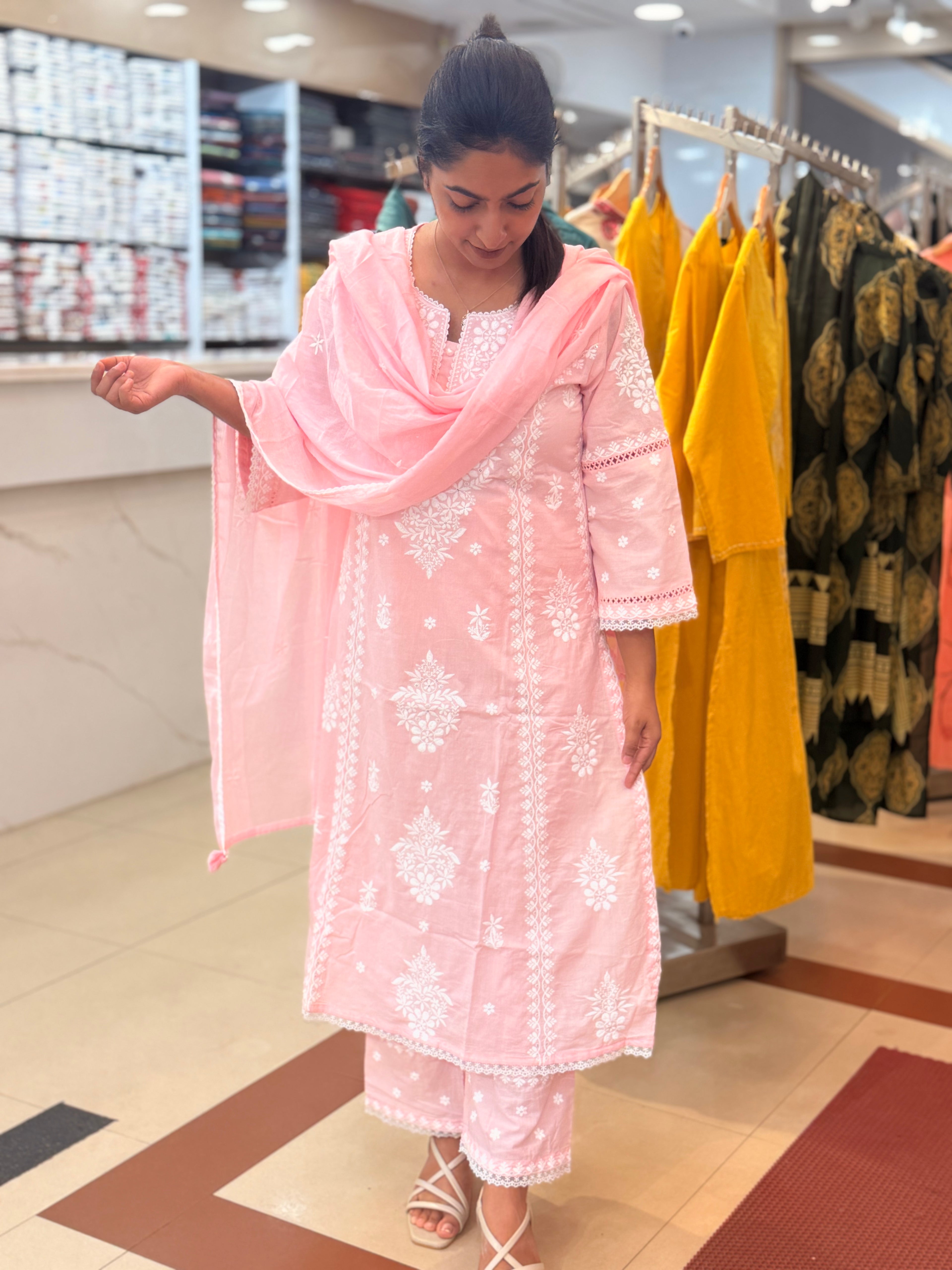PRODUCT CODE-4222 |PASTRY PINK COTTON 3 PIECE SALWAR SET