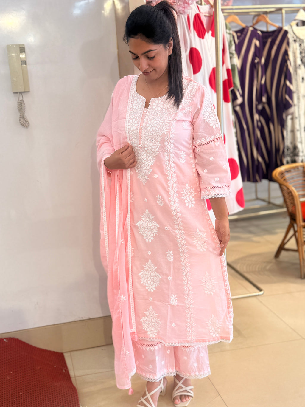 PRODUCT CODE-4222 |PASTRY PINK COTTON 3 PIECE SALWAR SET