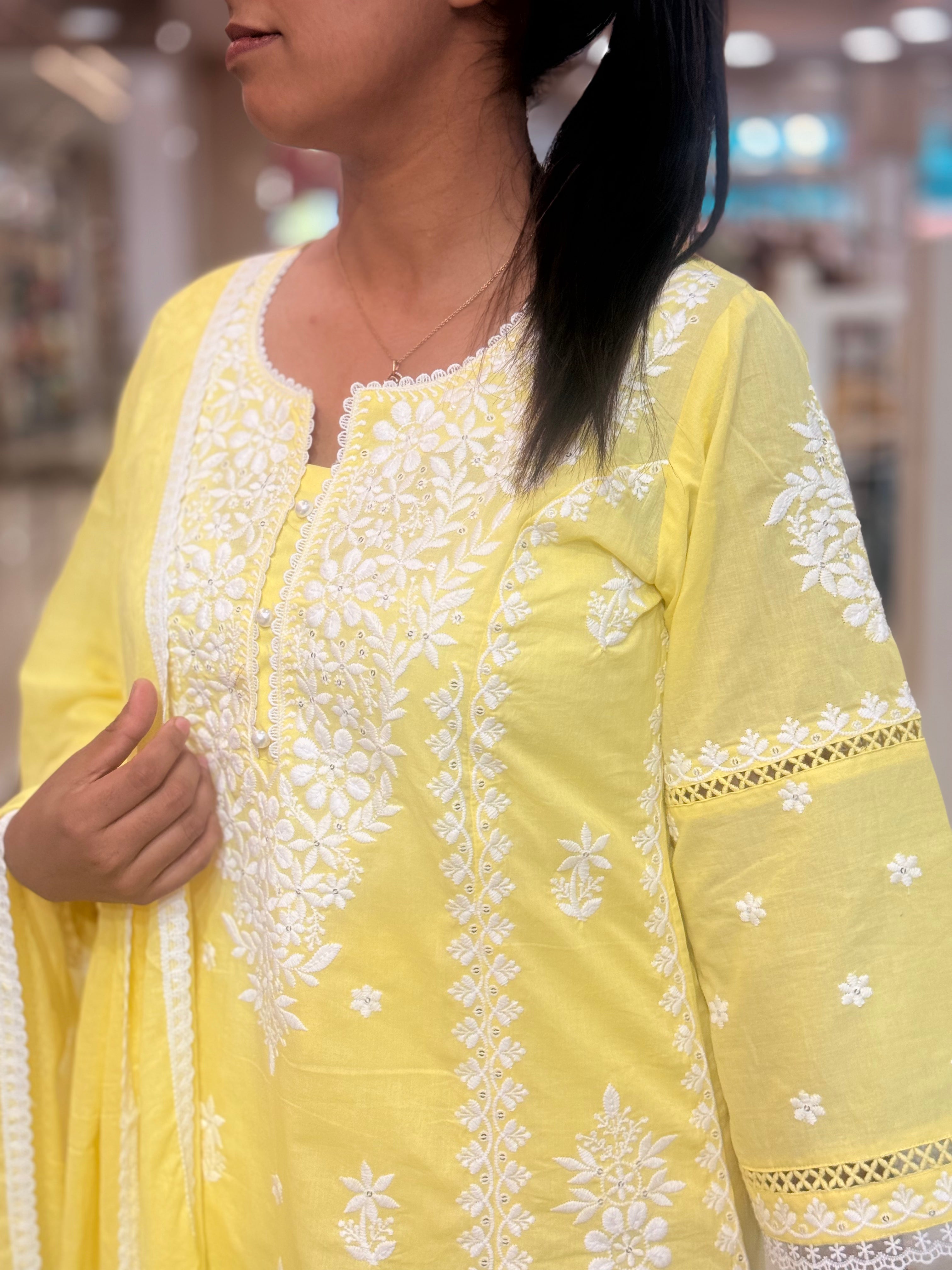 PRODUCT CODE- 4333 | PASTRY LEMON YELLOW COTTON 3 PIECE SALWAR SET