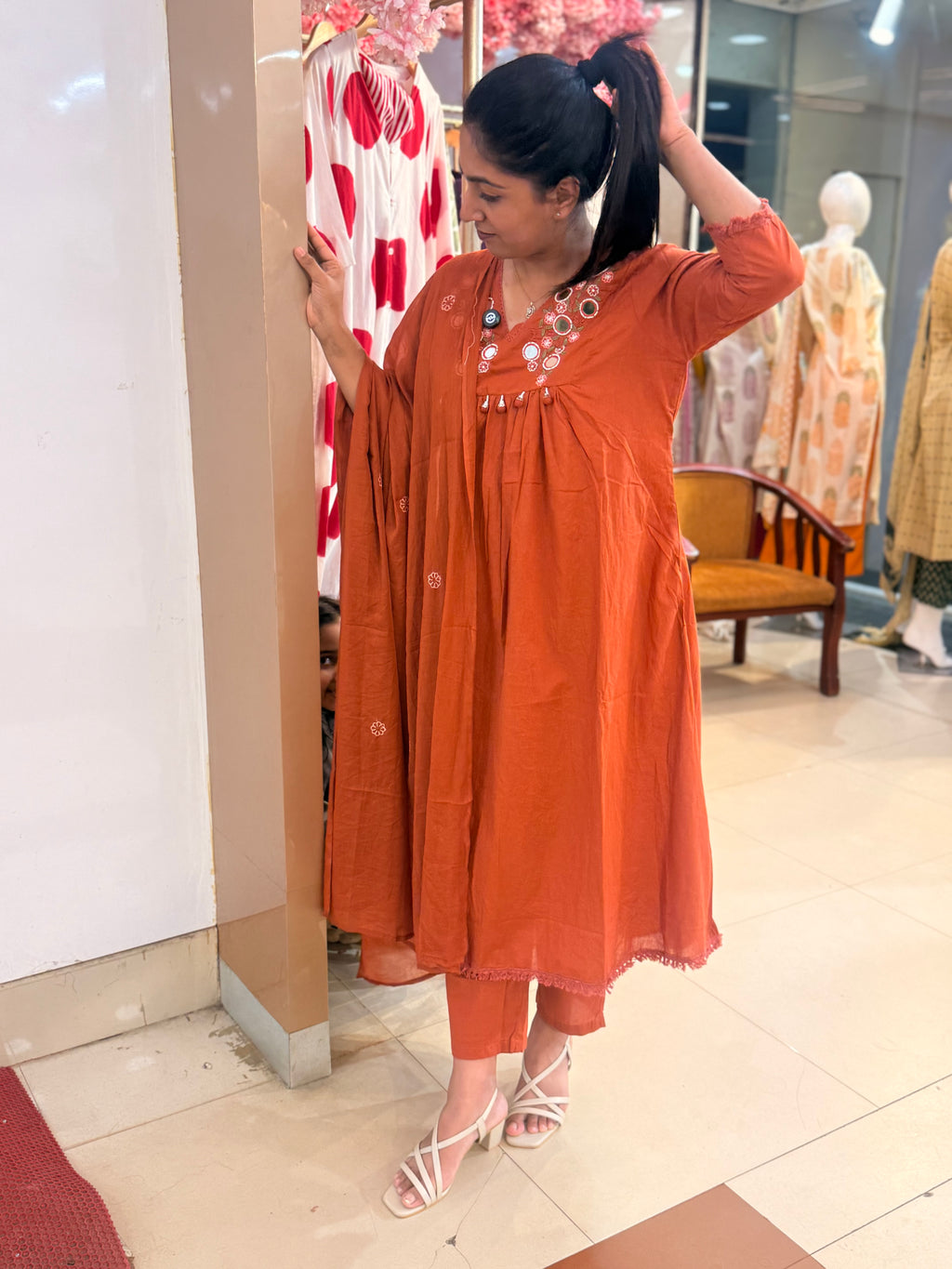 PRODUCT CODE - 5000 | RUST ORANGE COTTON SALWAR 3 PIECE SET