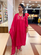 PRODUCT CODE - 5000 | RANI PINK COTTON SALWAR 3 PIECE SET