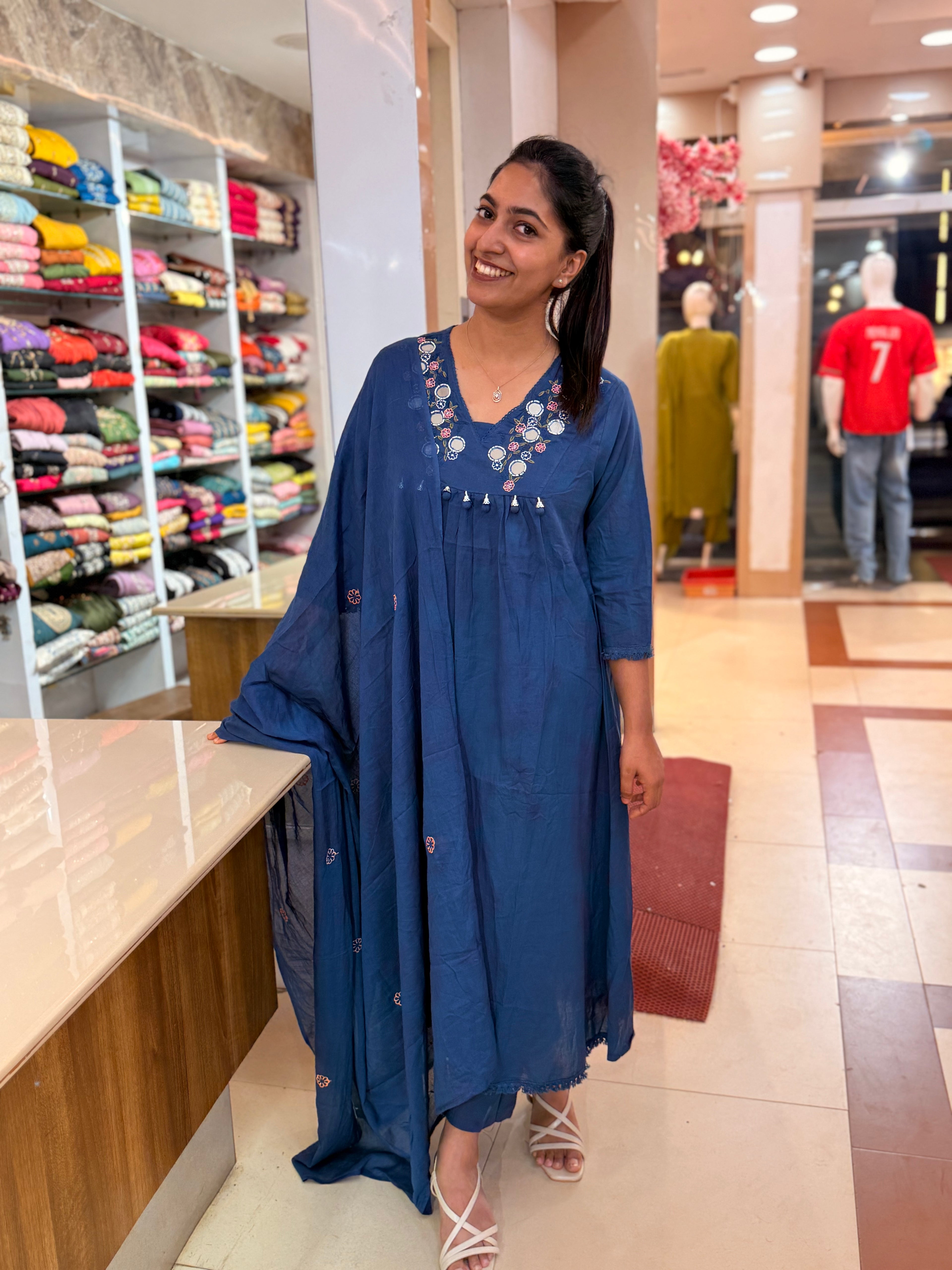PRODUCT CODE - 5000 | ROYAL BLUE COTTON SALWAR 3 PIECE SET