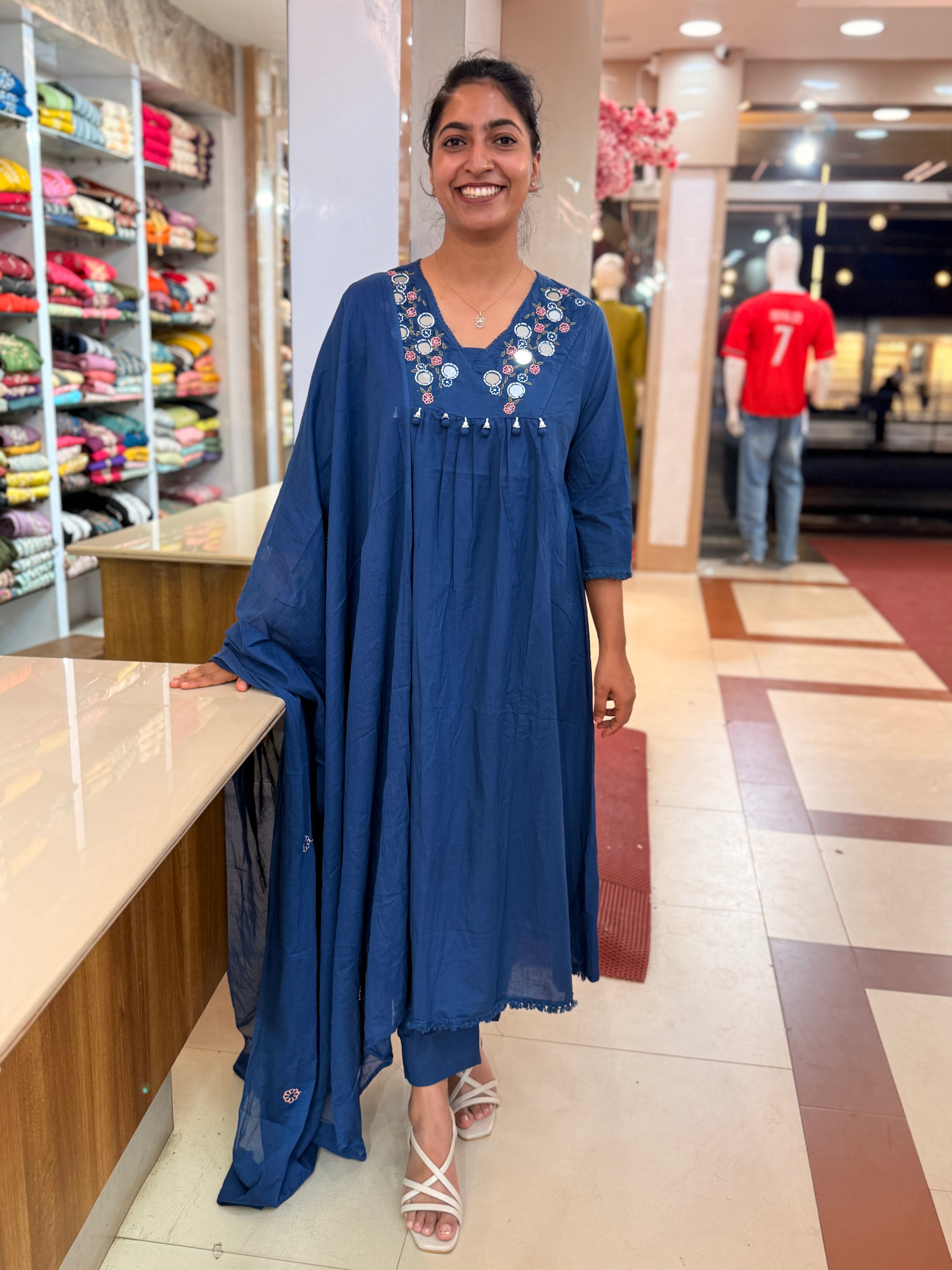 PRODUCT CODE - 5000 | ROYAL BLUE COTTON SALWAR 3 PIECE SET