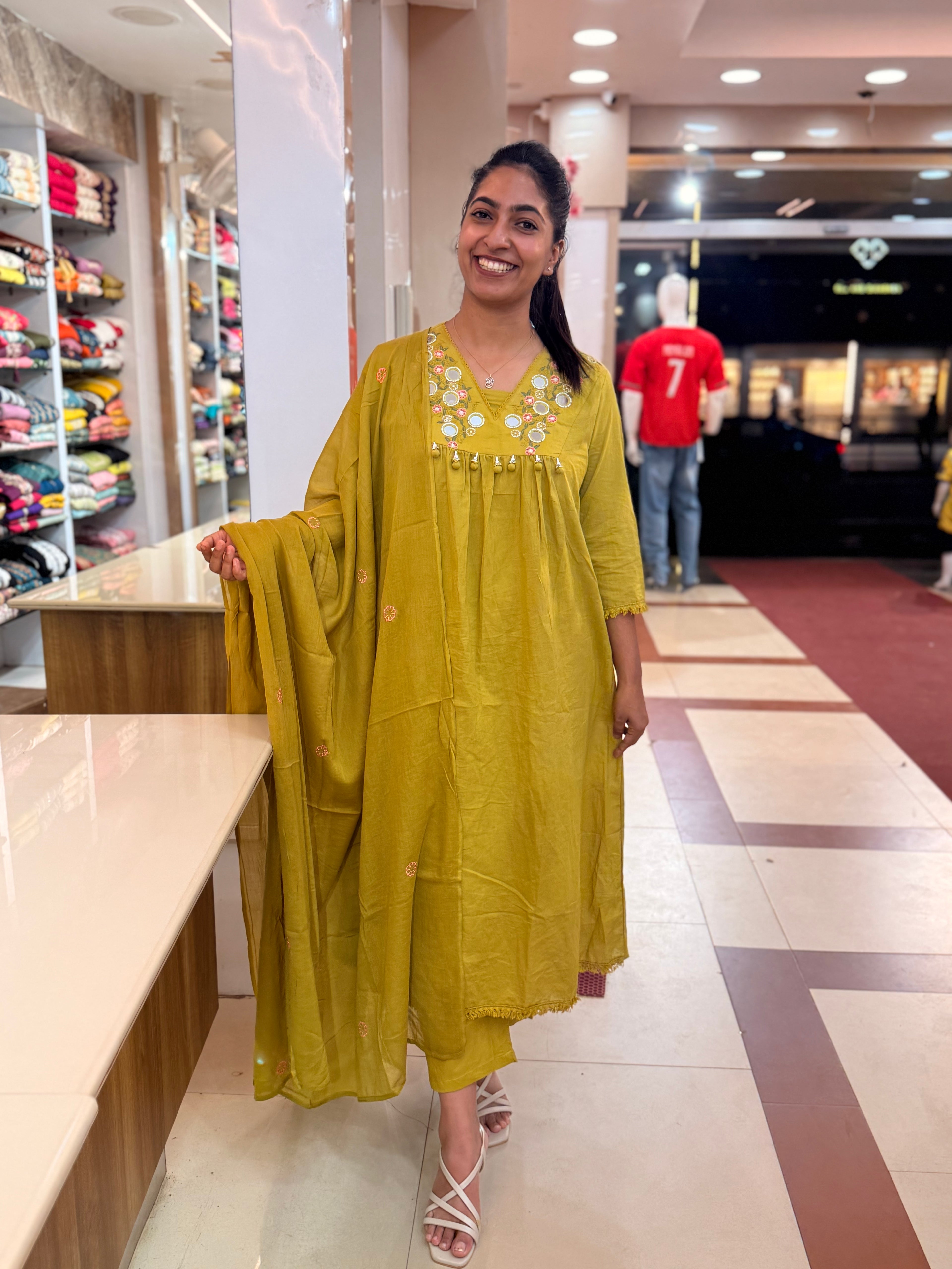 PRODUCT CODE - 5000 | YELLOW COTTON SALWAR 3 PIECE SET