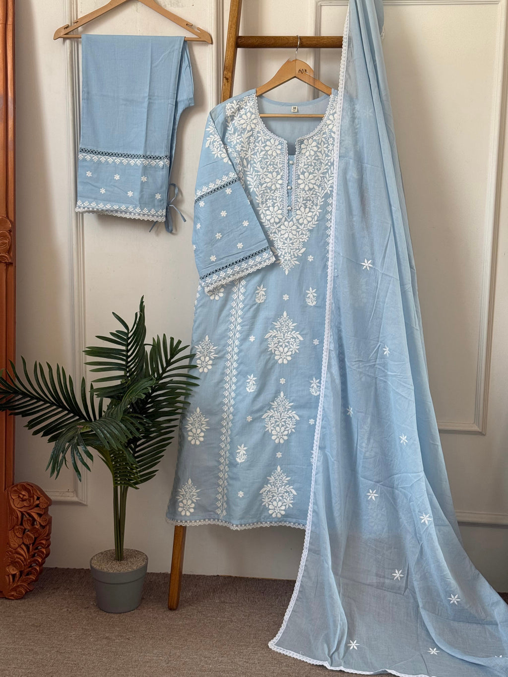 PRODUCT CODE-4111 | ICE BLUE COTTON 3PIECE SALWAR SET