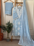 PRODUCT CODE-4111 | ICE BLUE COTTON 3PIECE SALWAR SET