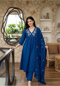 PRODUCT CODE - 5000 | ROYAL BLUE COTTON SALWAR 3 PIECE SET